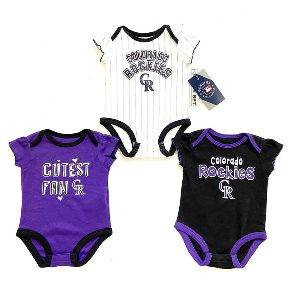 Lot Of 3 NWT Colorado Rockies Genuine Merchandise Girls One Piece Blue 0-3M - Picture 1 of 5
